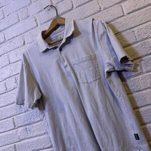 Patagonia Pink Blue Gray‎ Striped Medium Men’s  Polo Shirt single stitch